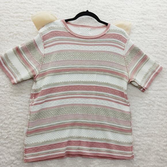 Sweater Size L VTG Pink Beige Stripe Soft Knit Light Academia Soft Girl Y2K Prep - Picture 8 of 11